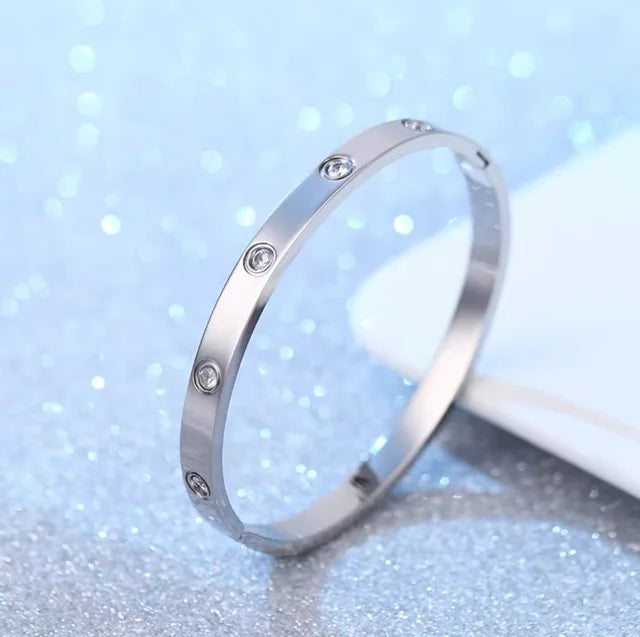 Titanium Steel Gold & Silver Bangles - Waterproof Zircon Bracelet