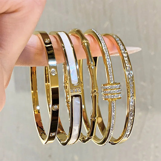 Titanium Steel Gold & Silver Bangles - Waterproof Zircon Bracelet