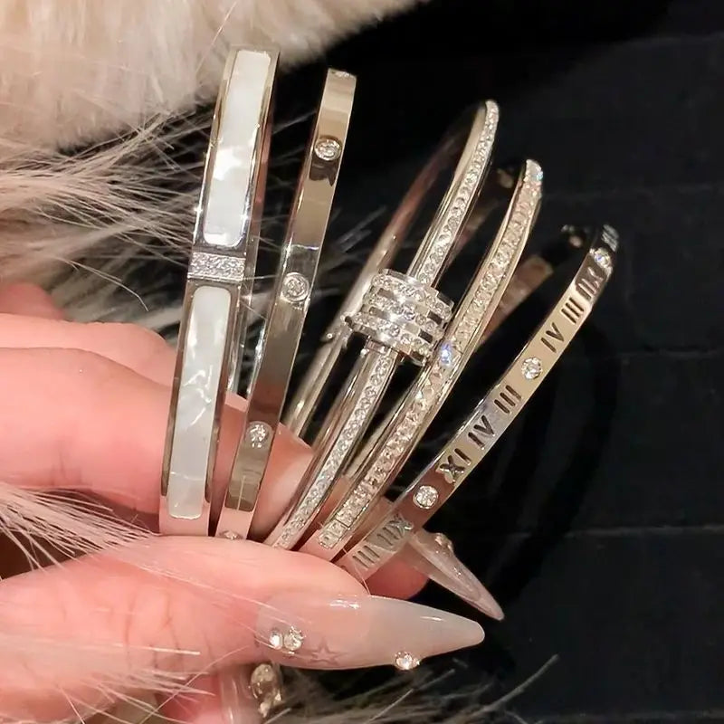 Titanium Steel Gold & Silver Bangles - Waterproof Zircon Bracelet