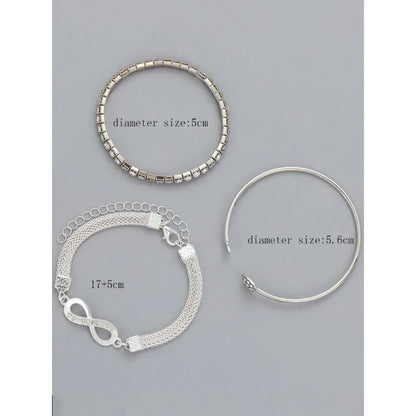 Adjustable Silver Heart Bracelet Set - Vintage Crystal Cuff Bangle